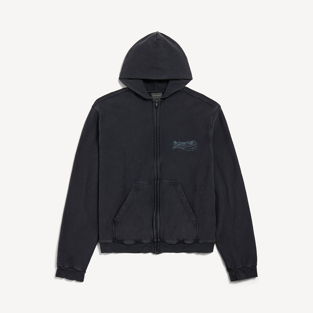 NIGO Balenciaga Women's Washed Crayon Political Zip-up Hoodie Regular Fit in Faded Black #nigo336784