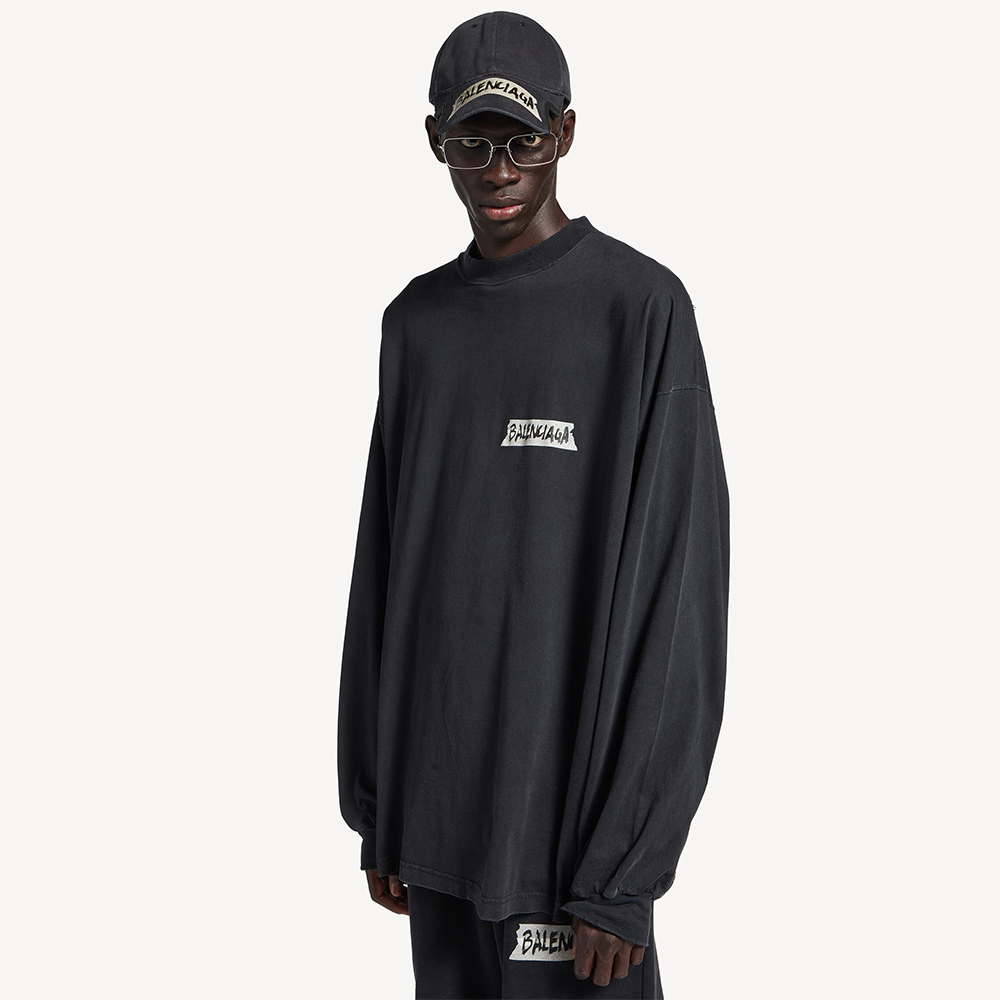 NIGO Balenciaga Top-quality Version Men's Masking Tape Long Sleeve T-shirt Large Fit in Faded Black #nigo336737
