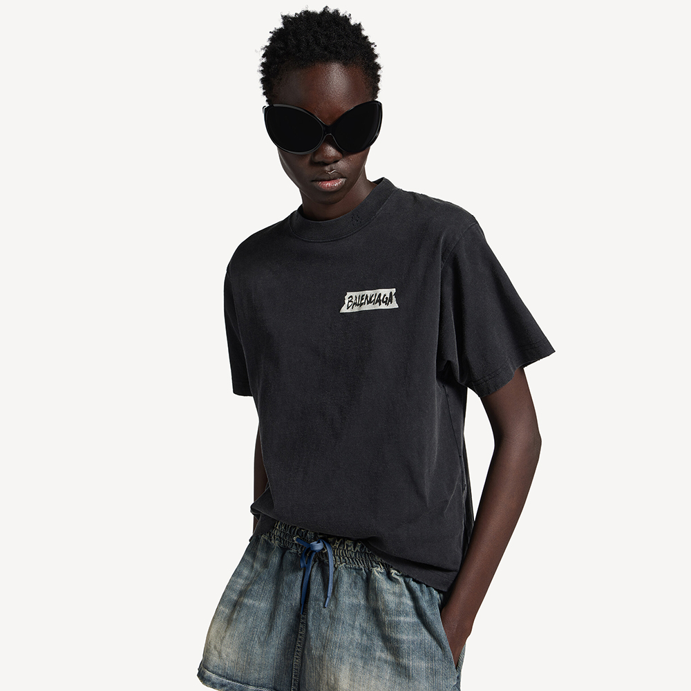 NIGO Balenciaga Top-quality Version Women's Masking Tape T-shirt Medium Fit in Faded Black #nigo336738