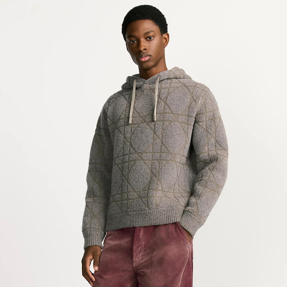 NIGO DIOR Cannage Hooded Sweatshirt Beige Cotton and Wool Blend Knit#nigo336735