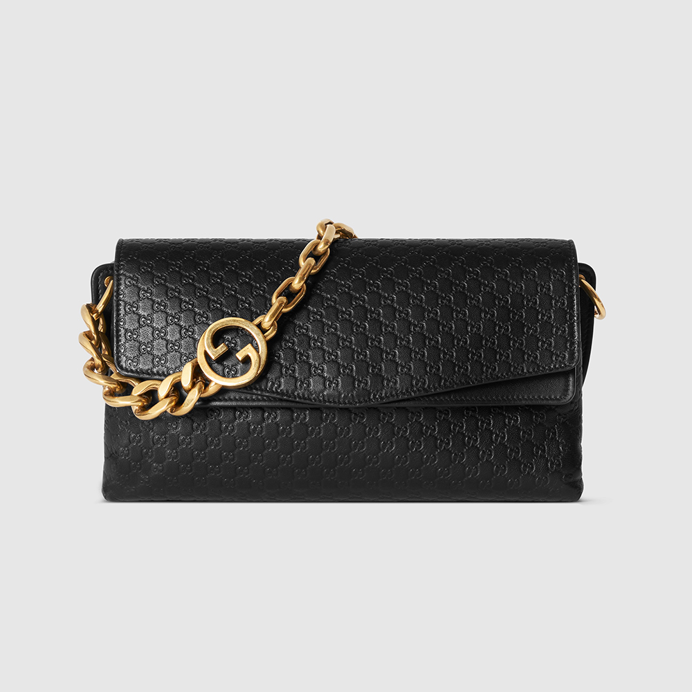 NIGO Gucci Medium shoulder bag with chain in black GG leather #nigo336824