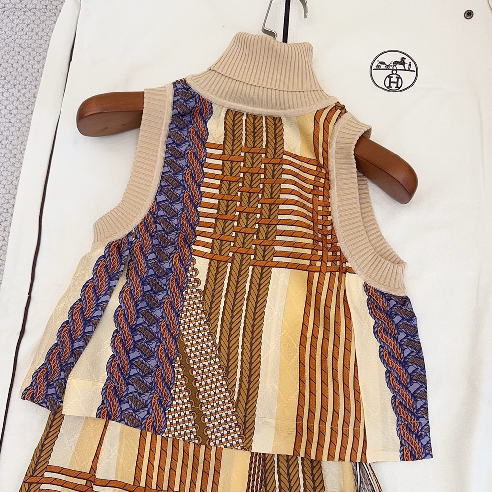 NIGO Hermès Dressage Tressage Vest pleated skirt with slit Beige#nigo336800