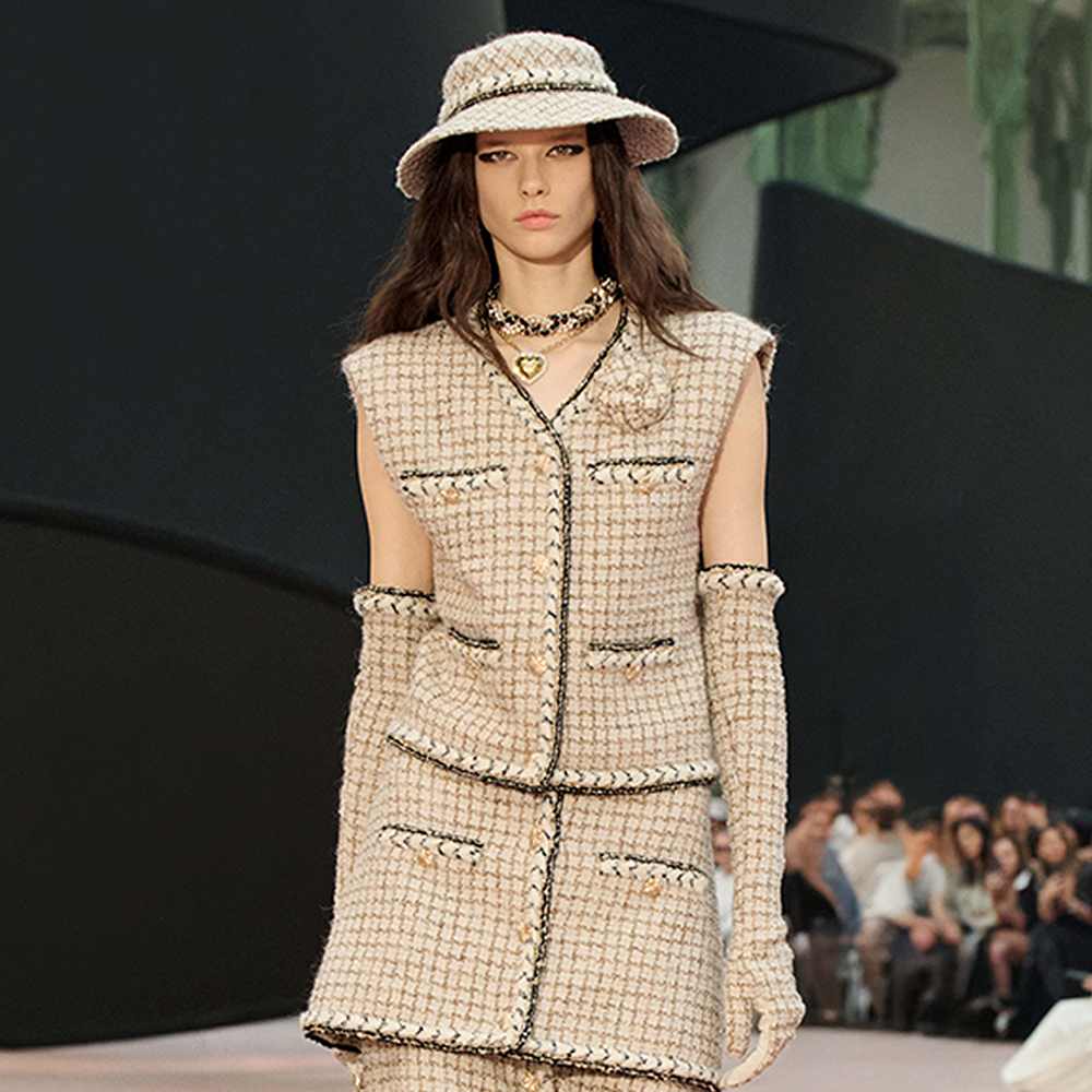 NIGO Chanel Top-quality Version Vest Wool Mohair Tweed Ecru Beige Gold Black #nigo336793