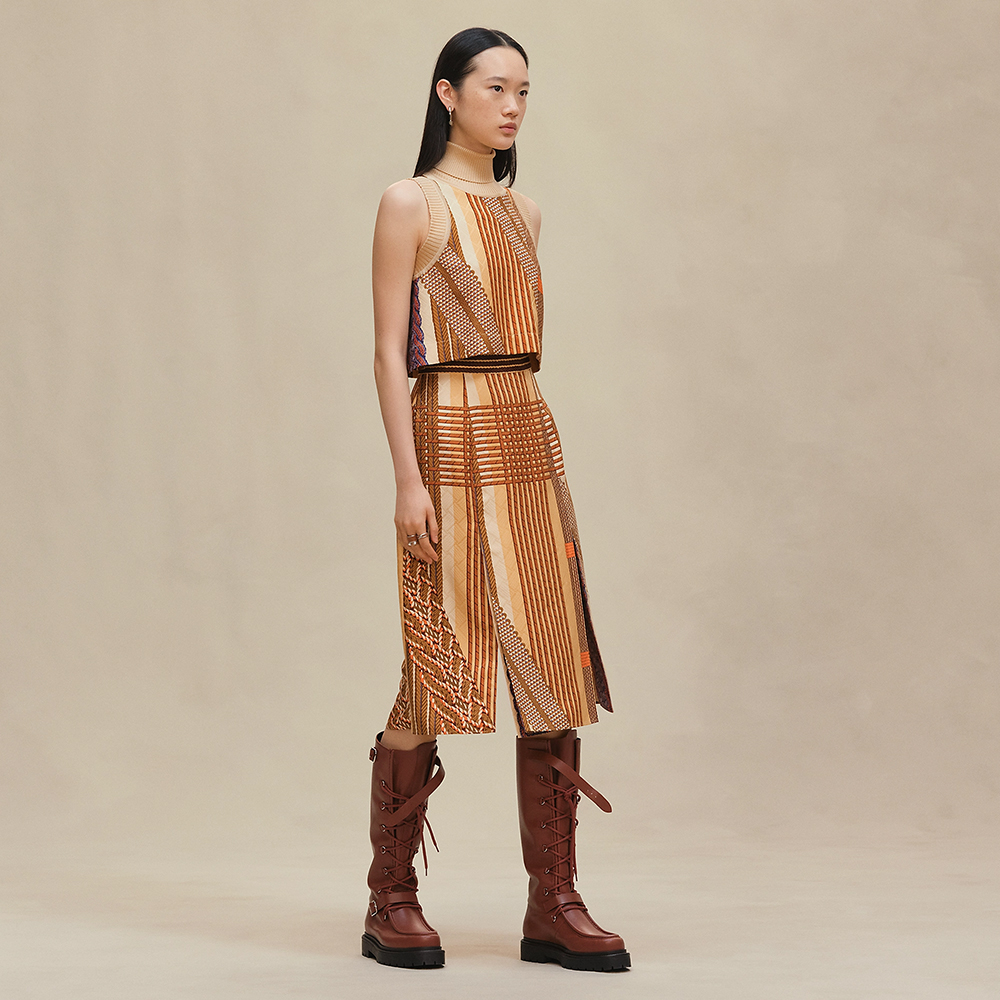 NIGO Hermès Dressage Tressage Vest pleated skirt with slit Beige#nigo336800