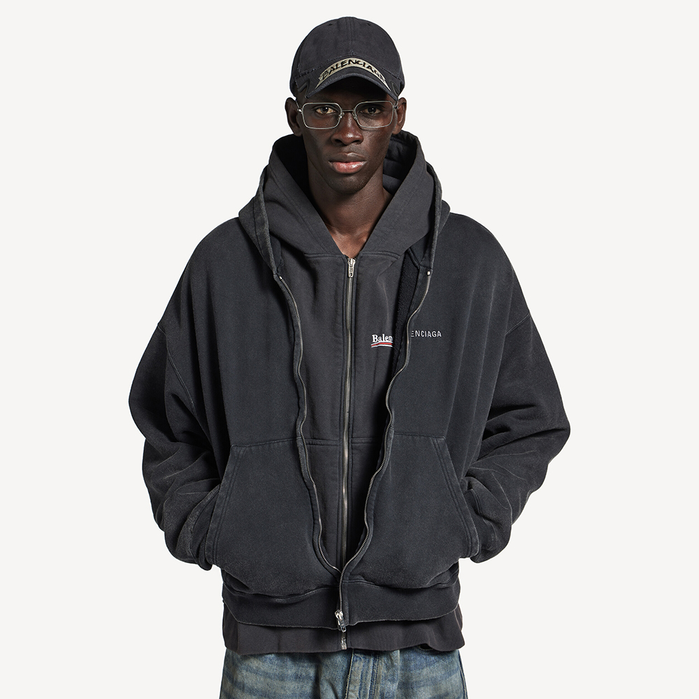 NIGO Balenciaga Men's Layered Zip-up Hoodie in Faded Black #nigo336823