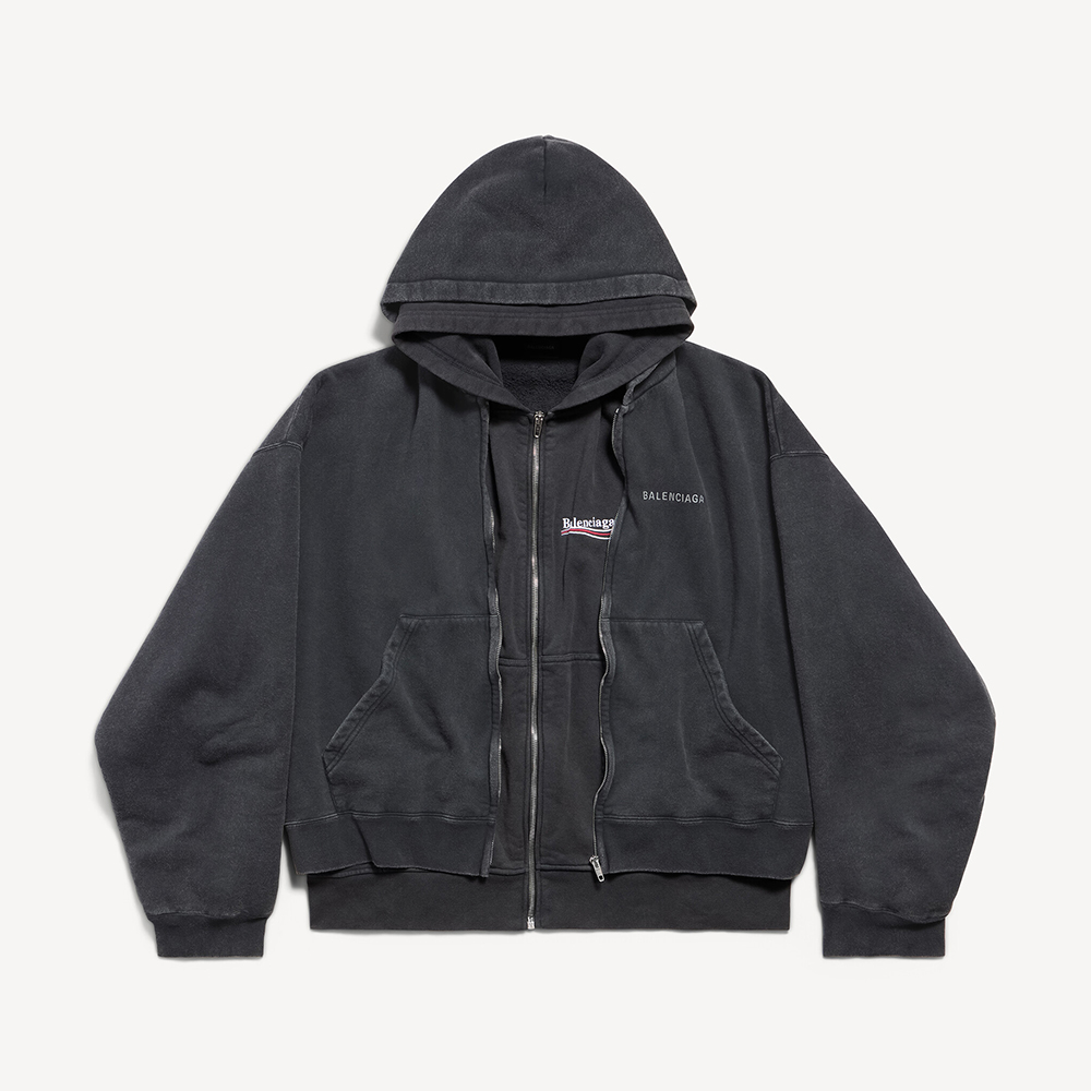 NIGO Balenciaga Men's Layered Zip-up Hoodie in Faded Black #nigo336823