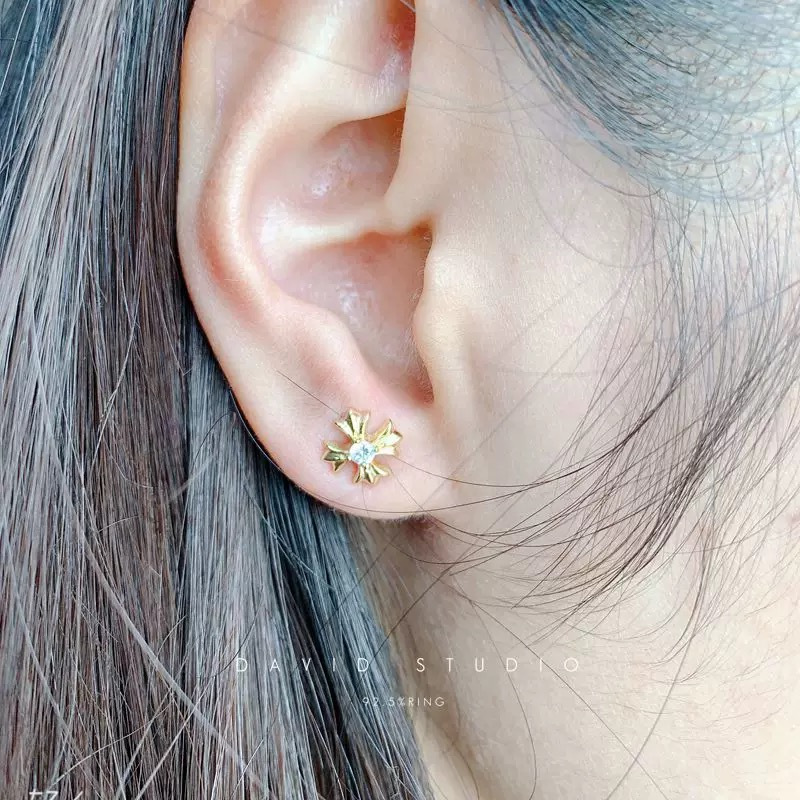 NIGO Chrome Hearts Sterling Silver Gold Plated Diamond Cross Earrings #nigo336941