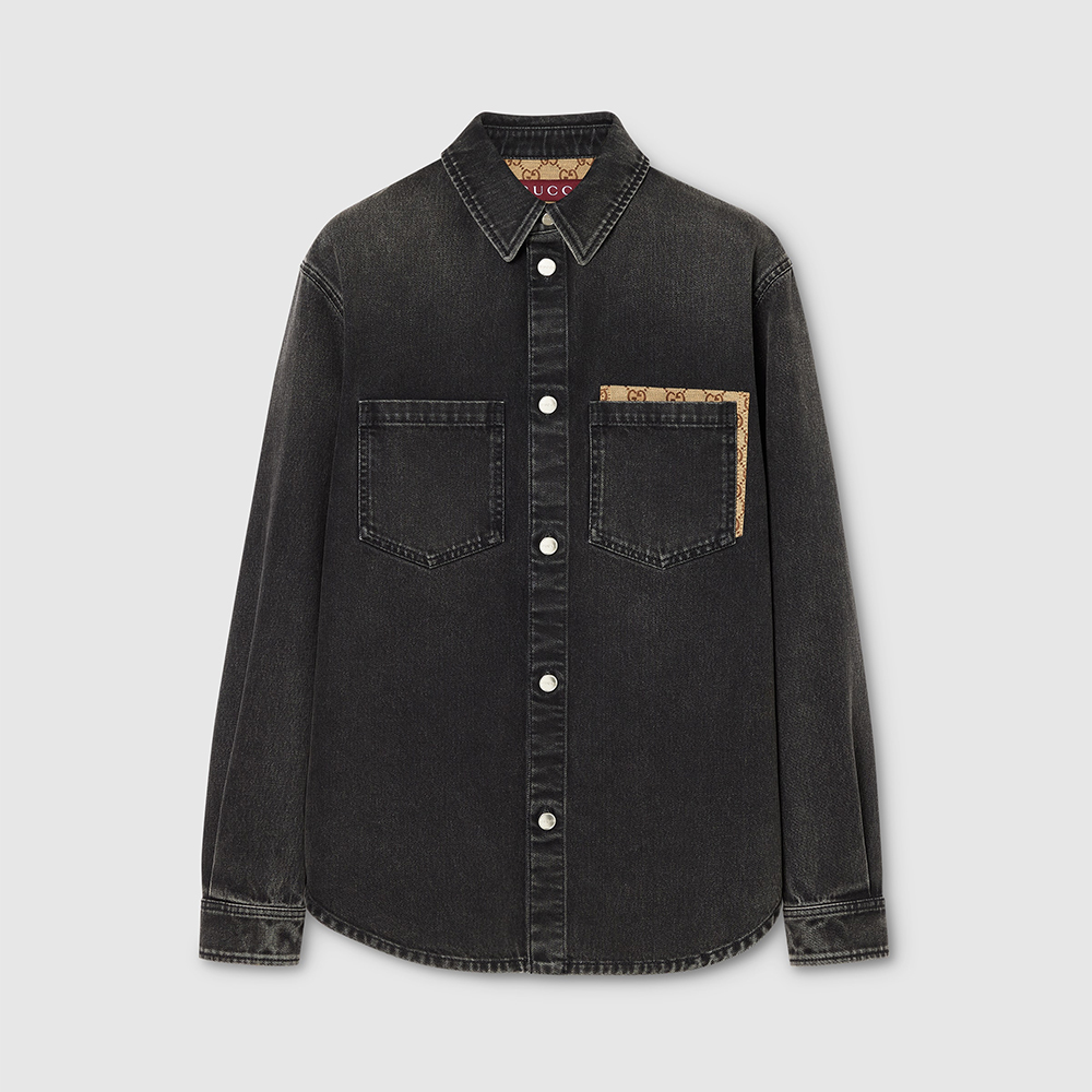 NIGO Gucci Washed Cotton Denim Shirt Pants in Black #nigo336977
