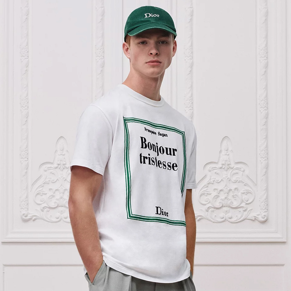 NIGO Dior T-Shirt with Book Cover Embroidery Relaxed Fit White and Green Cotton Jersey #nigo337069