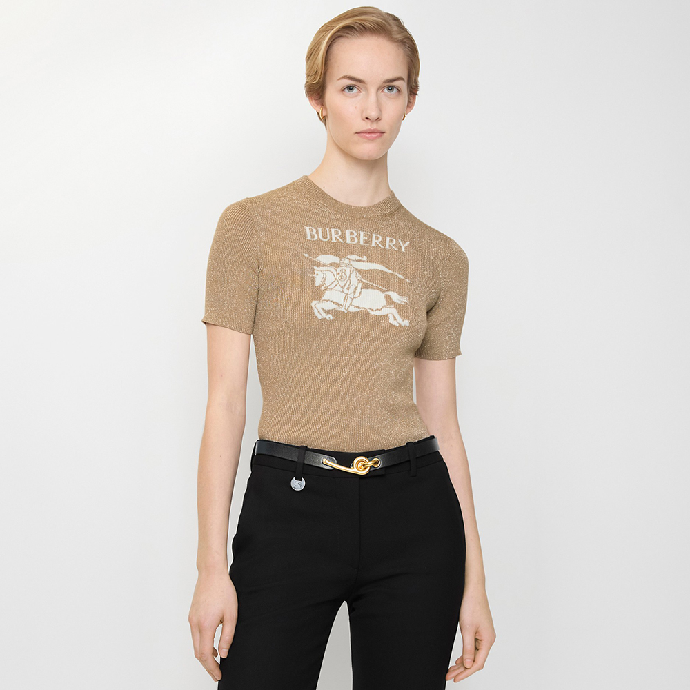 NIGO Burberry EKD Metallic Wool Blend Top in Archive Beige Gold #nigo337142