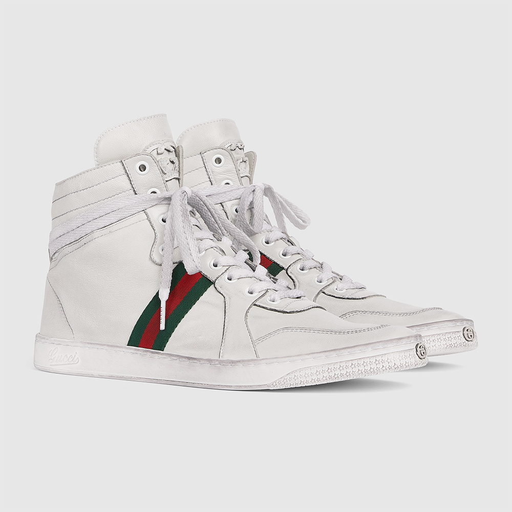 NIGO Gucci Men's Stretch High-top Sneaker in White Leather #nigo337175