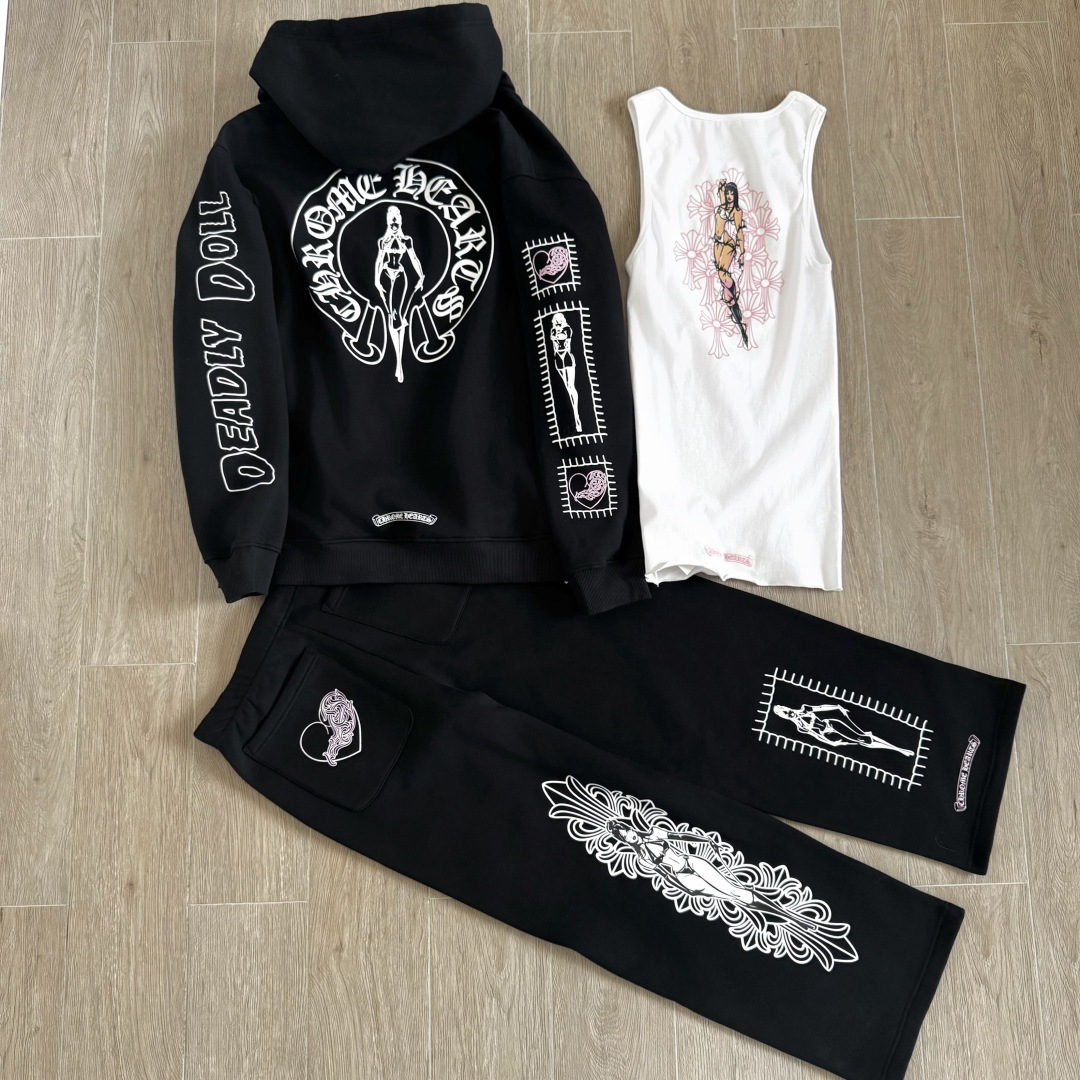 NIGO Chrome Hearts X Deadly Doll Cross Beauty Girl Black Sweatshirt Sweatpants #nigo375716