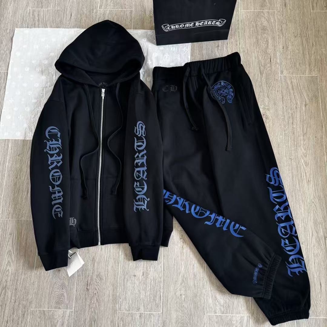 NIGO Chrome Hearts Blue Sanskrit Letters Waffle Lining Hooded Sweatshirt Pants #nigo375714