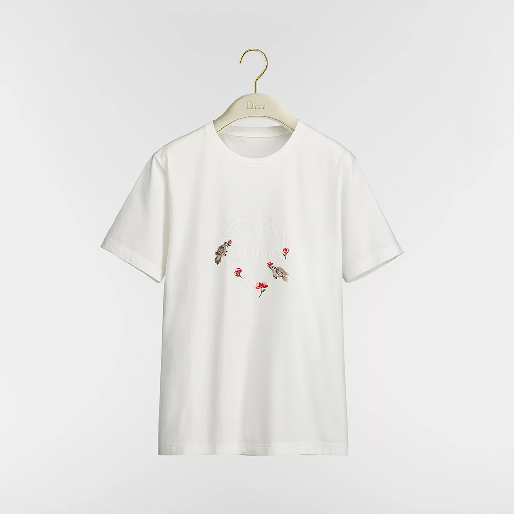 NIGO DIOR Dioramour Fitted T-Shirt White Cotton Jersey with Multicolor Doves Roses Motif #nigo375761 - 2