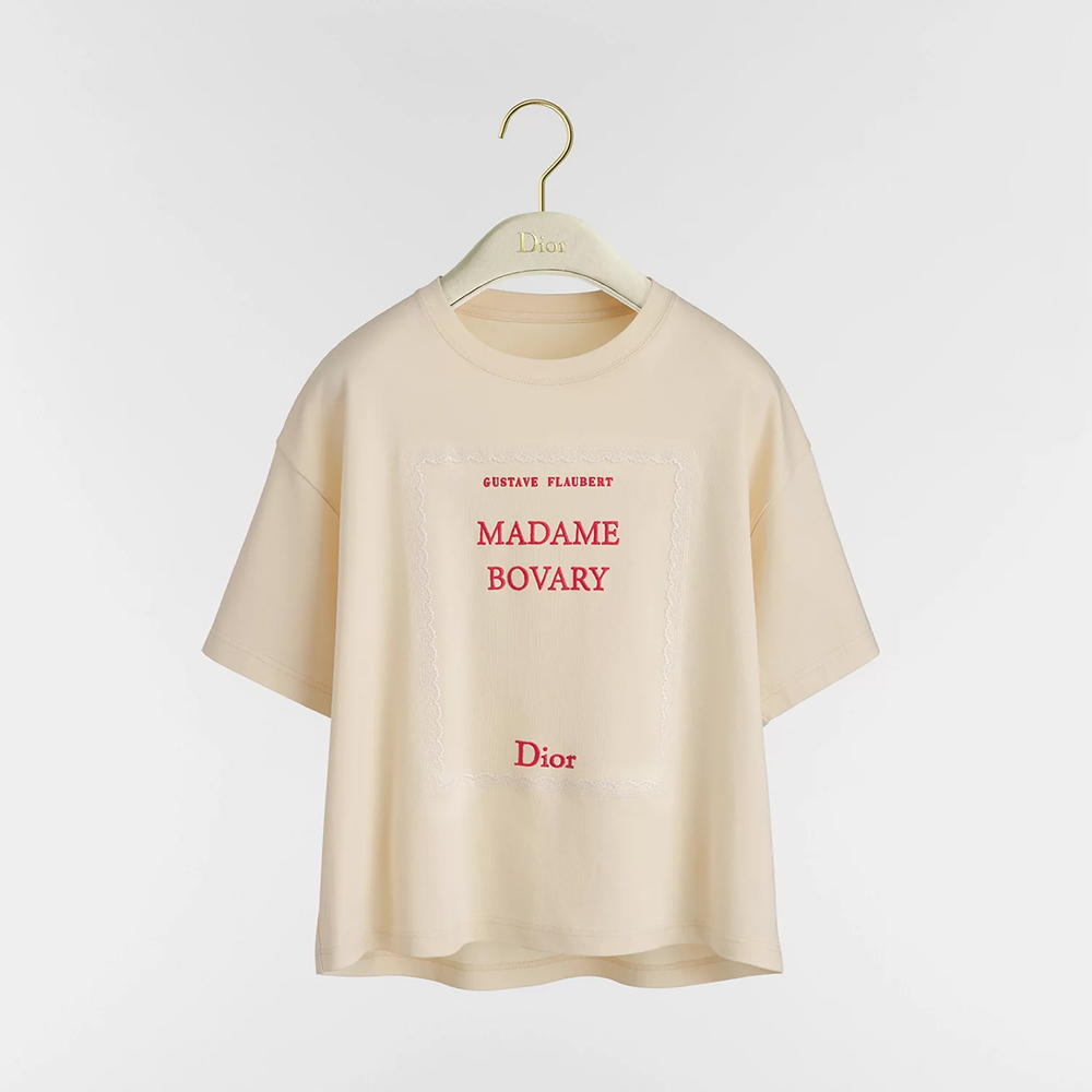 NIGO DIOR Book Cover Oversized Cropped T-Shirt Beige and Red Cotton Jersey #nigo375762 - 2