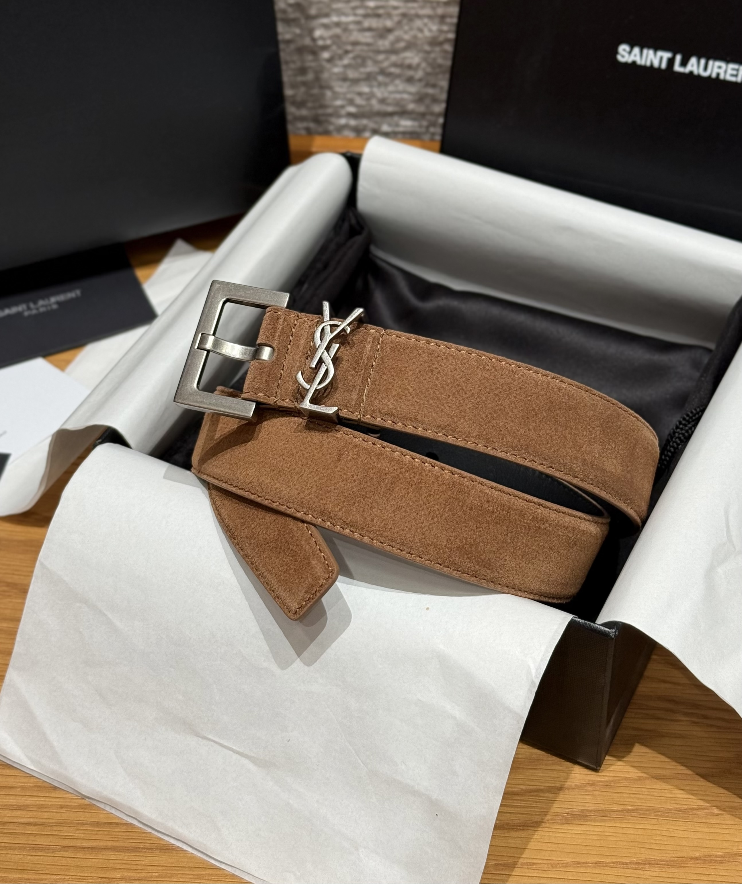 NIGO Saint Laurent Cassandre Belt With Square Buckle in Suede #nigo375917 - 2