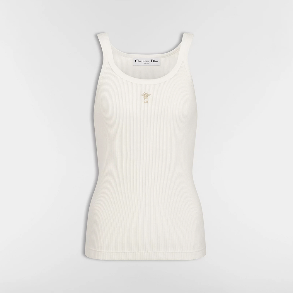 NIGO DIOR Tank Top Ecru Ribbed Cotton and Linen Jersey #nigo376143 - 2