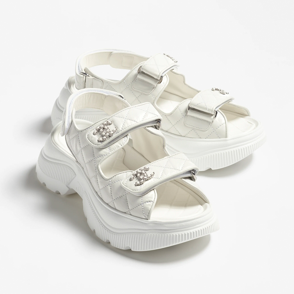 NIGO Chanel Sandals Shiny Calfskin Black White #nigo376185 - 2