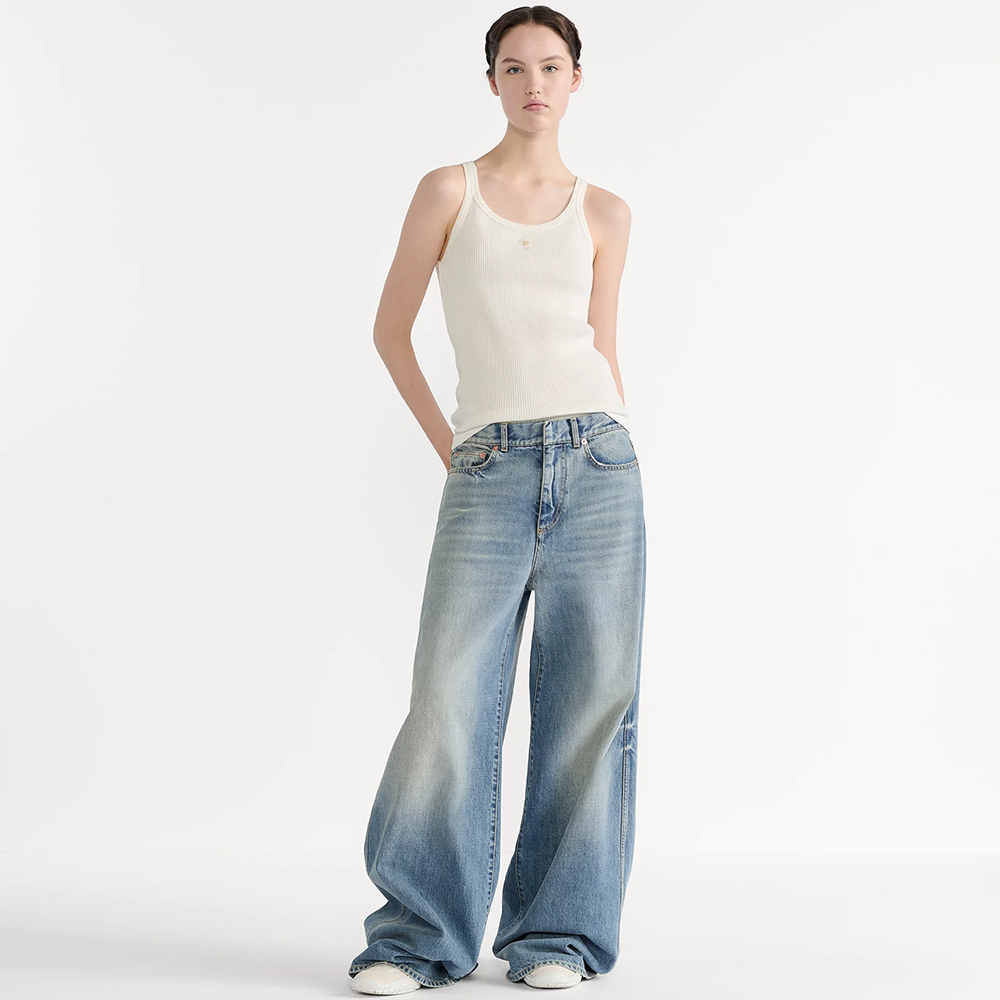 NIGO DIOR Tank Top Ecru Ribbed Cotton and Linen Jersey #nigo376143