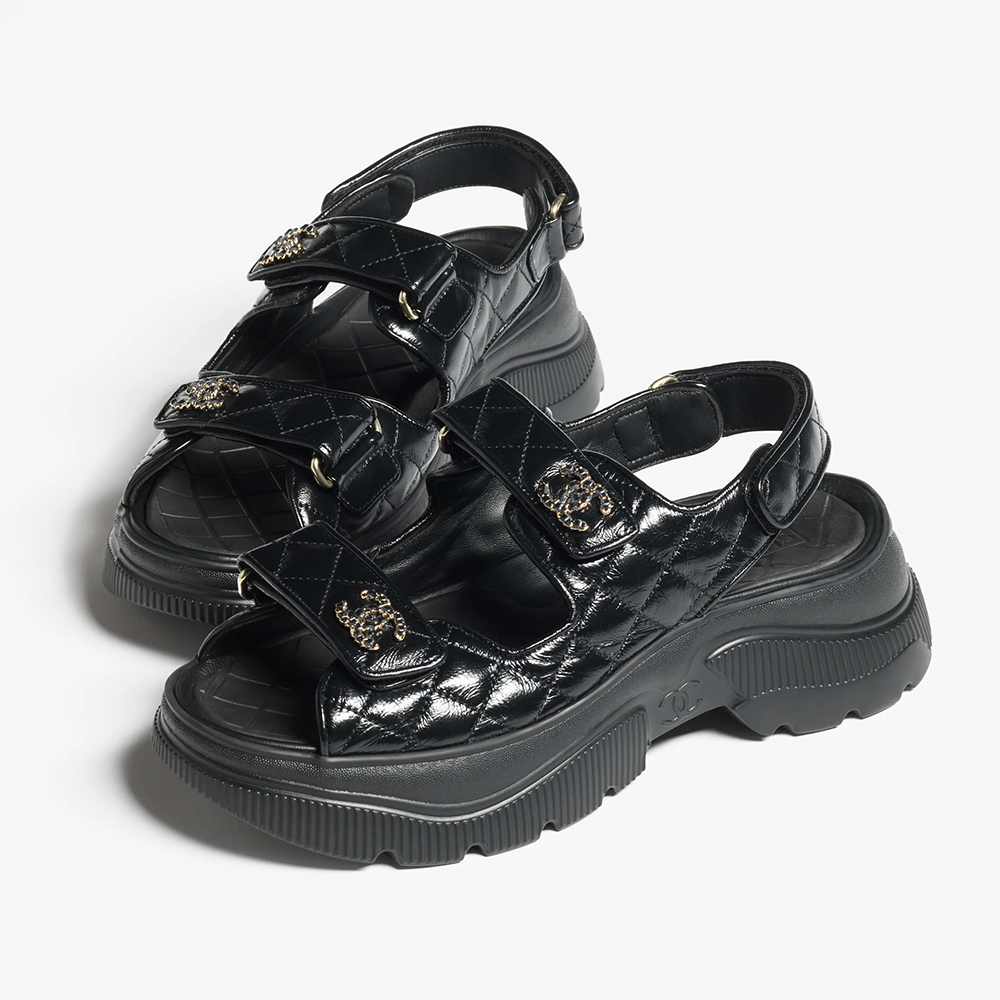 NIGO Chanel Sandals Shiny Calfskin Black White #nigo376185