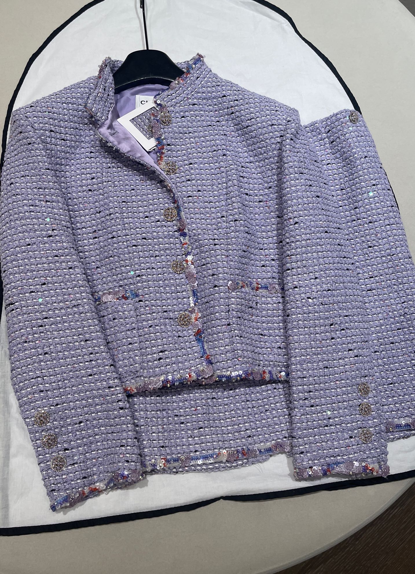 NIGO Chanel Jacket Skirt Cotton Tweed Sequins Lilac #nigo376154 - 2