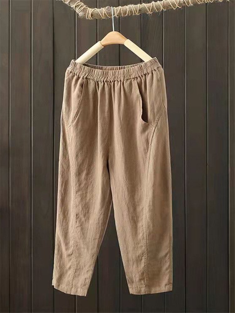 Women's Casual Solid Color Elastic Waist  Capri Pants