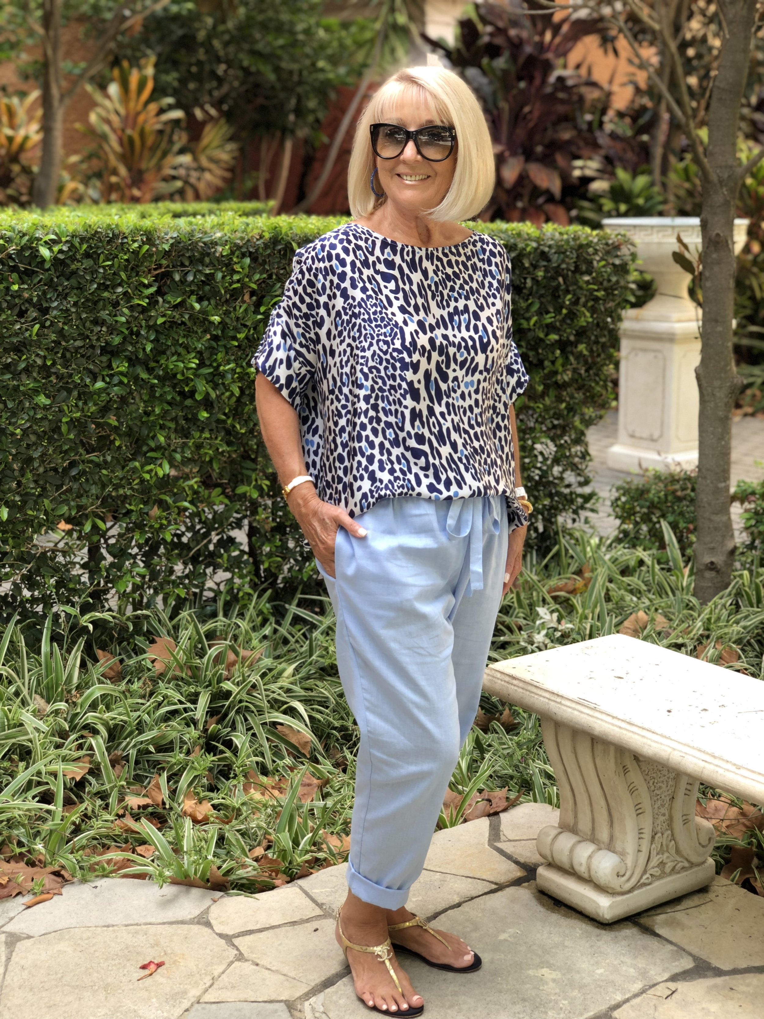 Leopard Print T-Shirt-Navy Blue