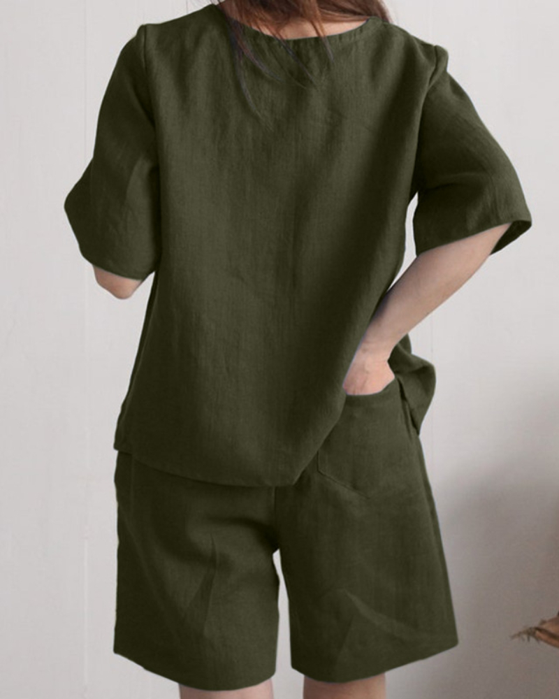 Short Sleeve Top Pants Shorts Two-Piece Suit