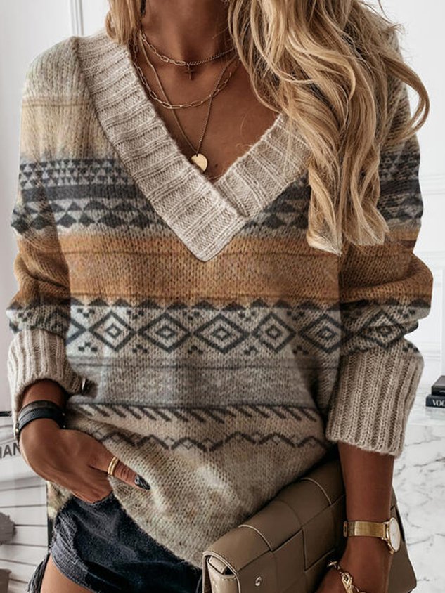 V Neck Casual Shift Sweater