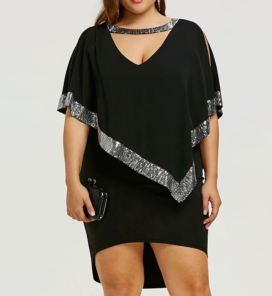 Women's Plus Size Casual Dress Color Block V Neck Half Sleeve Winter Fall Fashion Modern Mini Dress Holiday Weekend Dress