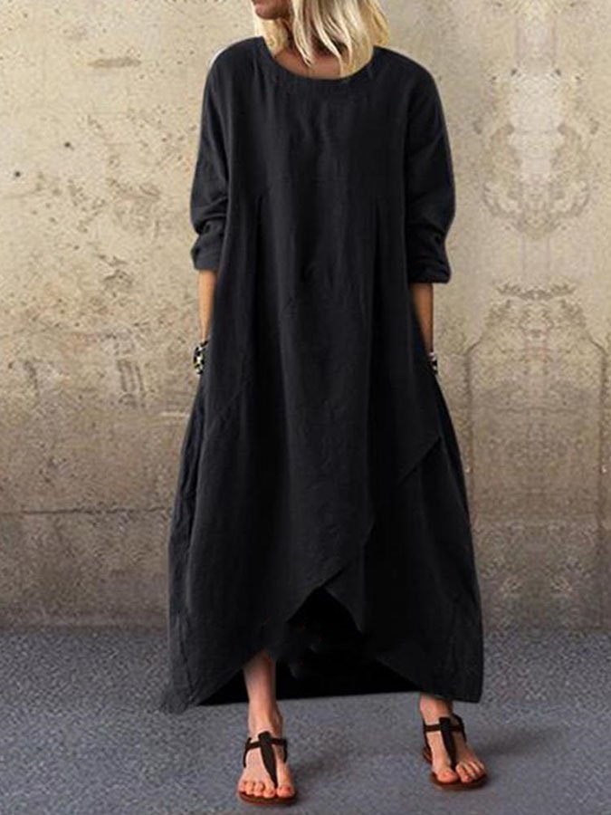 Solid Color Cotton And Linen Dress