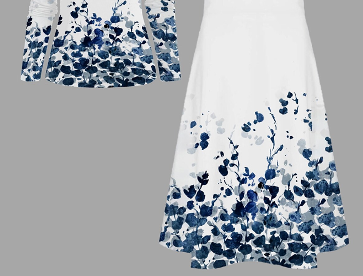 Women's Casual Dress Swing Dress Long Dress Maxi Dress White Long Sleeve Graphic Patchwork Winter Fall Spring Cold Shoulder Stylish Weekend 2022 S M L XL XXL 3XL