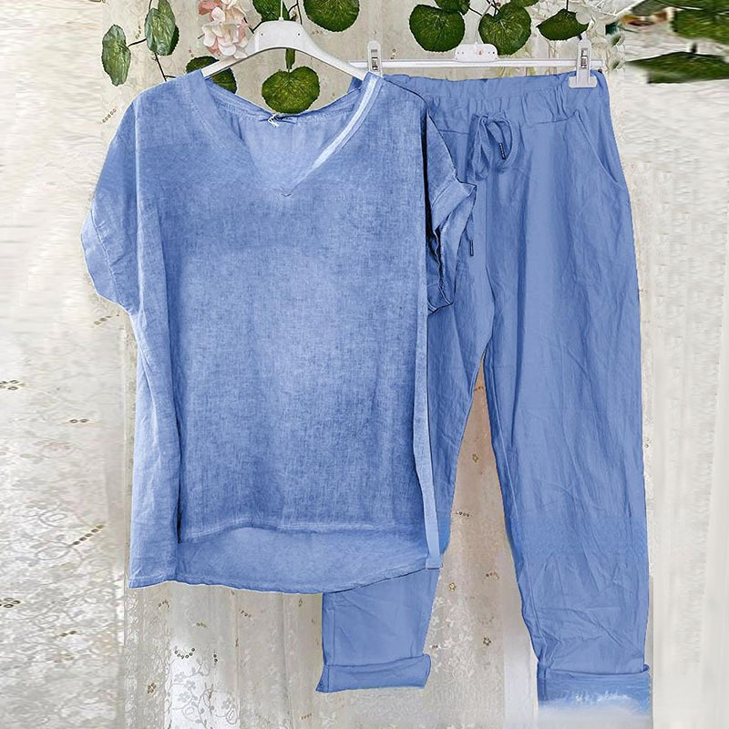 V-neck Short-Sleeved T-shirt Two-Piece Pants