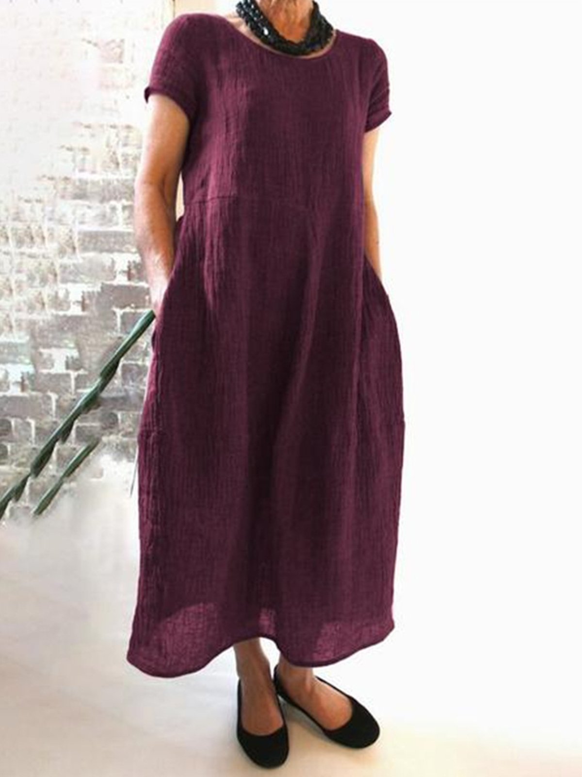 Women's Pure Color Elegant Cotton Dress