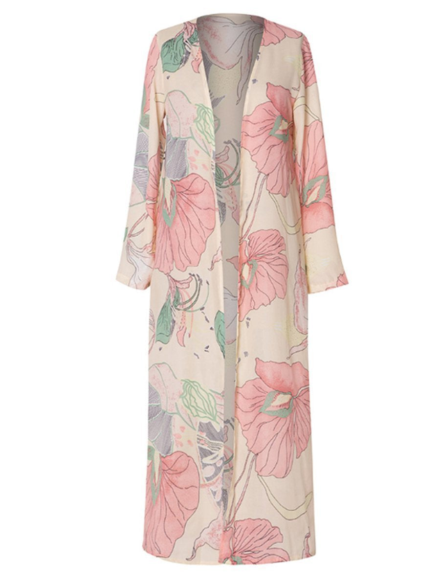 Casual Snap Front Floral Print Cardigan