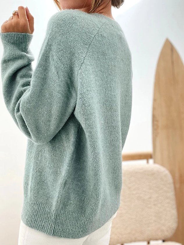 Wool/Knitting Plain Buttoned Sweater