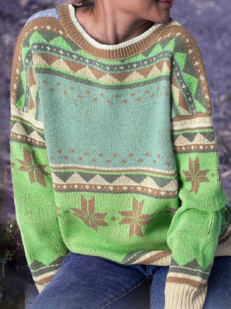 Printed Long Sleeve Casual Sweater