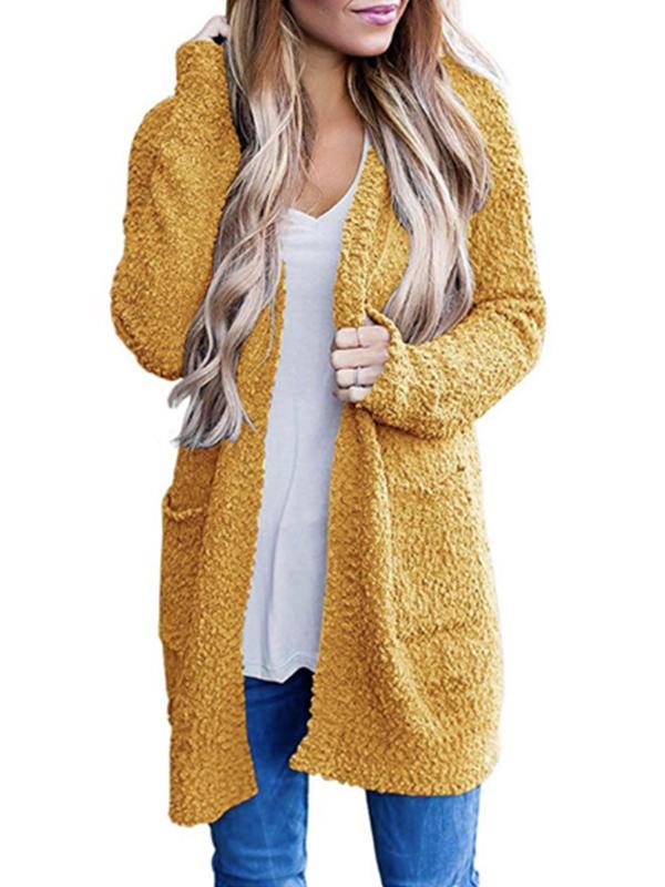 Solid Color Velvet Double Pocket Cardigan Long Sleeve Sweater