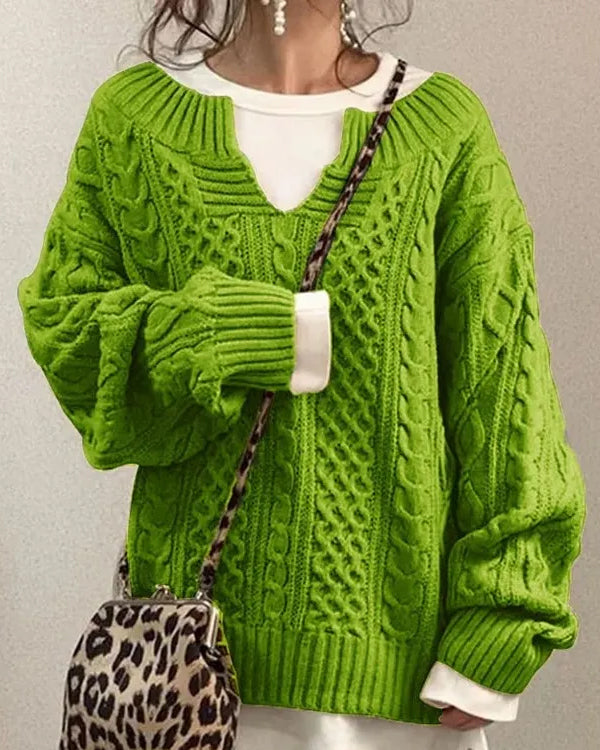 V Neck Hand Twist Sweater