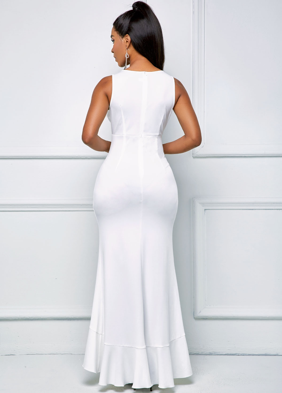 High Slit Ladder Cutout Flounce Dress