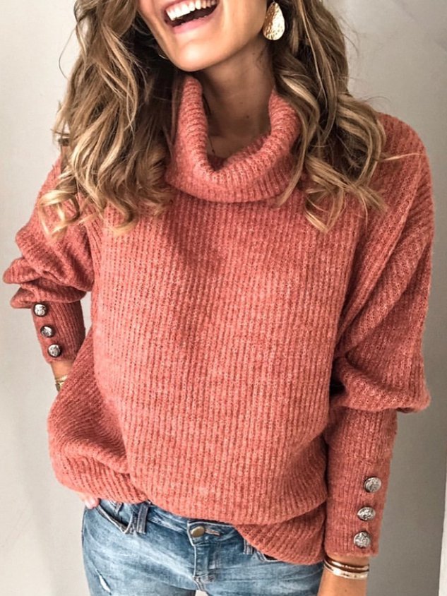 Plus Size Long Sleeve Plain Casual Sweater