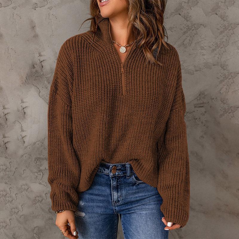 Women's Solid Zip Turtleneck Sweater