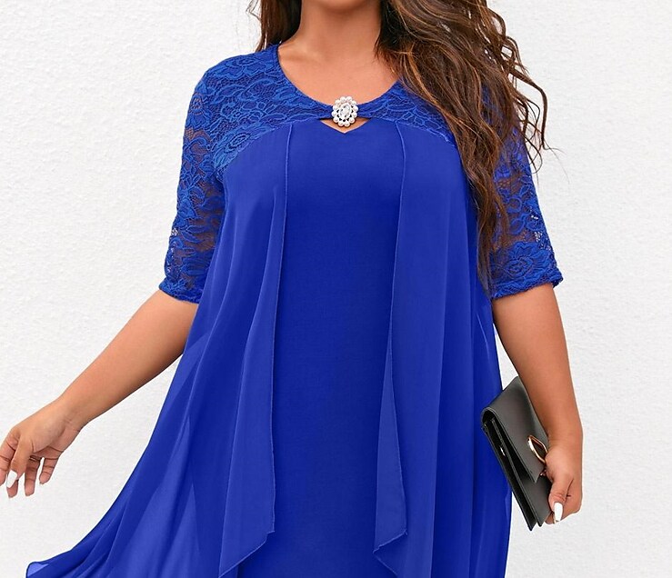 Women's Plus Size Party Dress Solid Color V Neck Layered Vintage Dress
