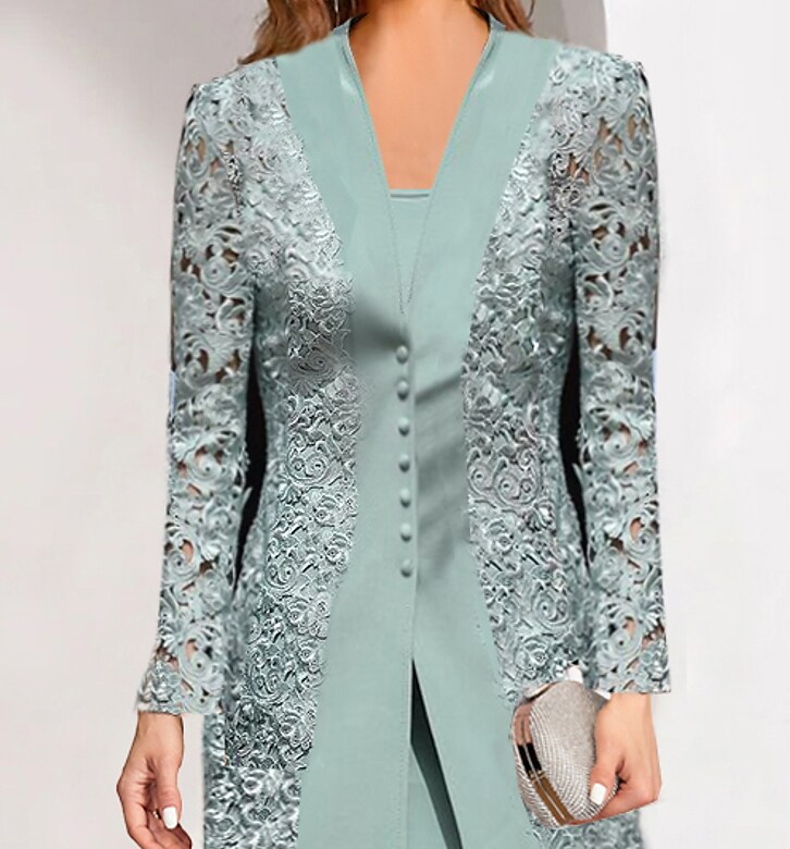 Women's Dress Set Two Piece Dress Knee Length Dress Green Long Sleeve Pure Color Print Fall Winter V Neck Stylish Modern 2022 S M L XL 2XL 3XL