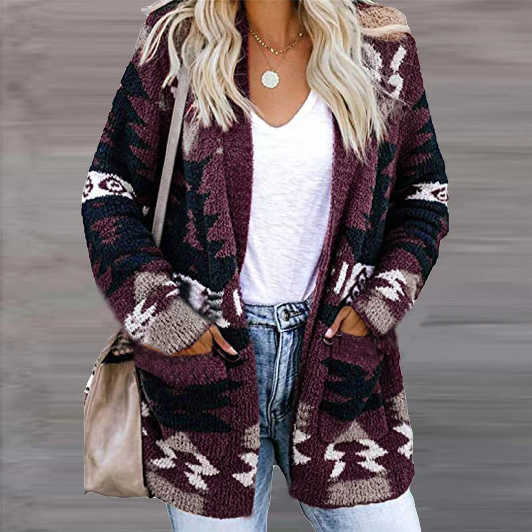 Women's Long Sleeve Printed Knit Cardigan