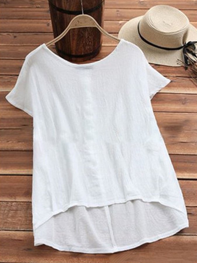 Women's Round Neck Solid Short Sleeve T-shirt