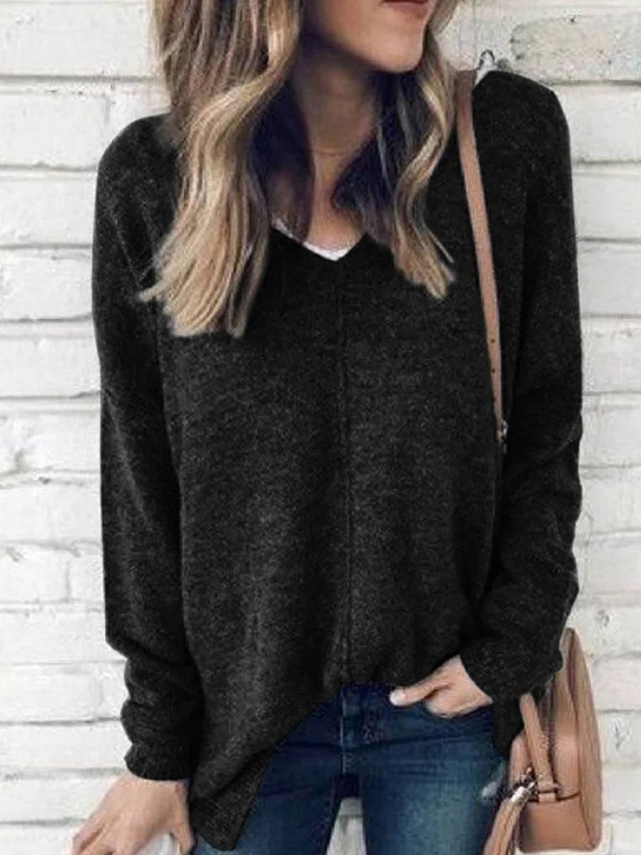 V-neck solid color  sweater