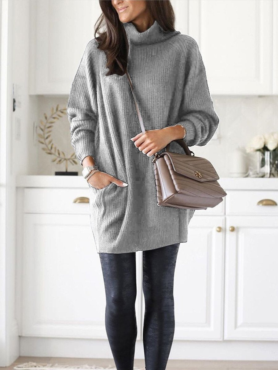 Knitted Turtleneck Solid Color Long Sweater
