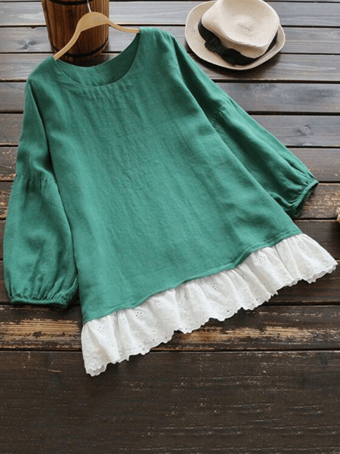 Women's Ruffled Cotton Linen Loose Shirt