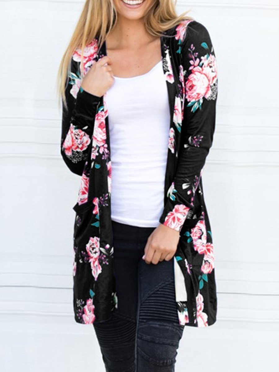 Long Sleeve Printing Floral Cardigan